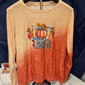 Pumpkin Spice Junkie Long Sleeve Tee - Orange Ombre